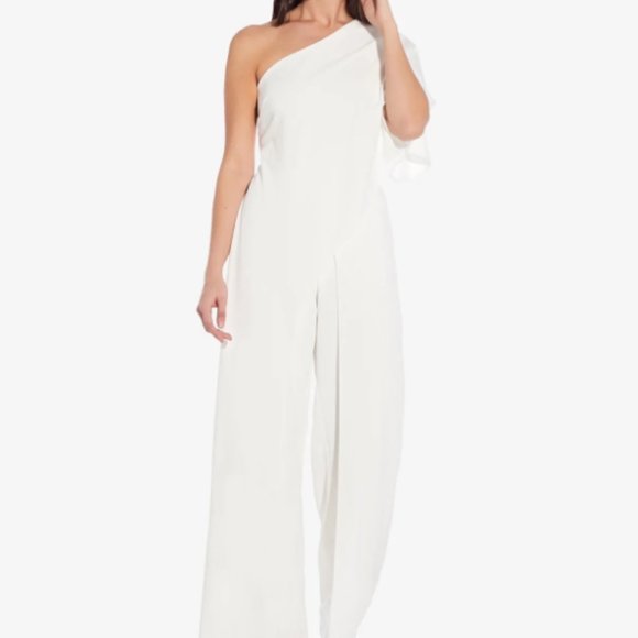 Adrianna Papell Pants - Adrianna Papell Flutter One Shoulder Jumpsuit in Ivory Sz 12 NWT